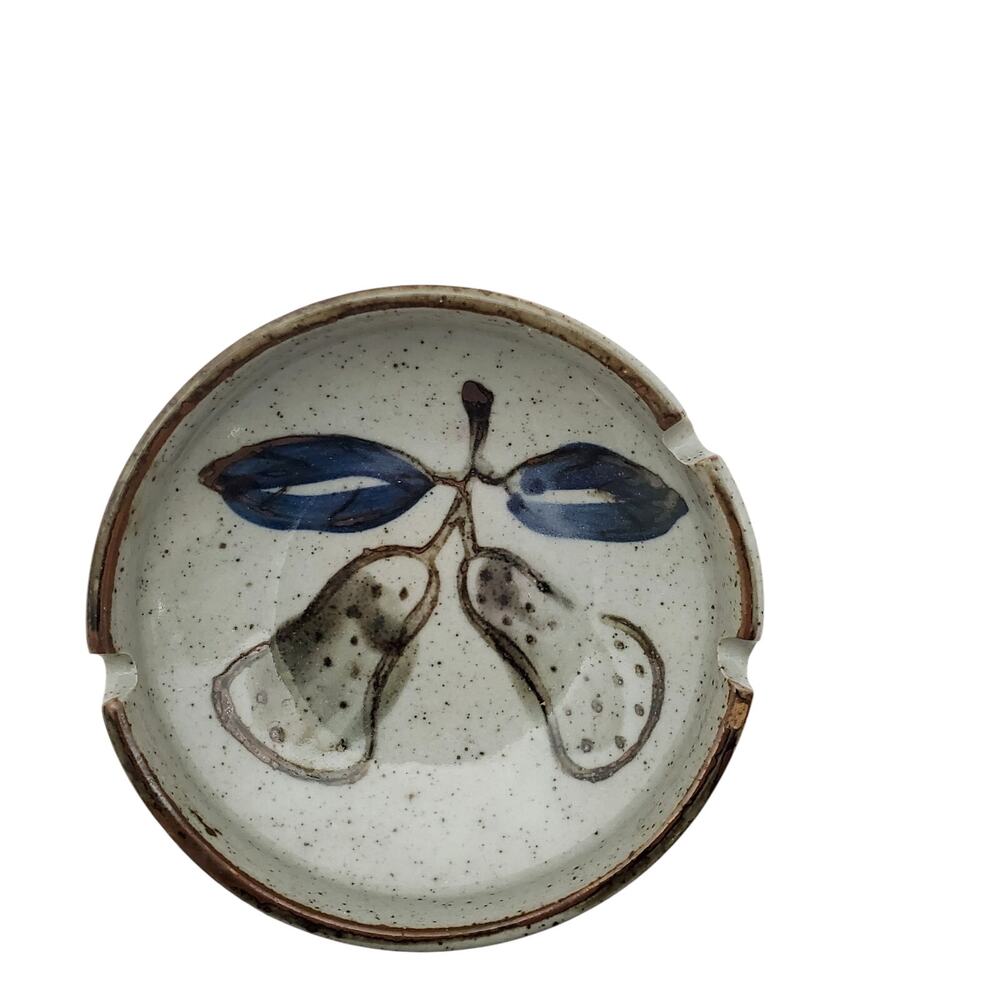 Vtg Speckled Stoneware Ashtray with Pears Blue/Gray Made in Japan 4" MCM